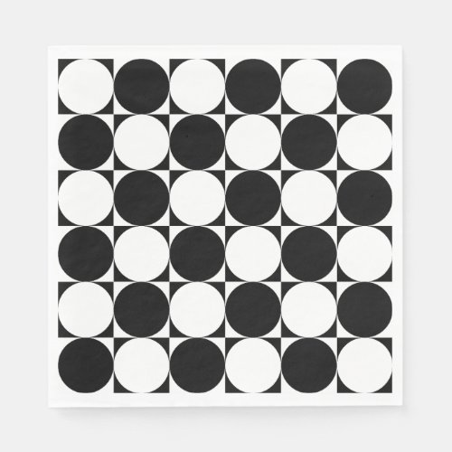 Chic Black White Seventies Circles Squares Pattern Napkins