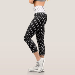 Chic Black White Small Polka Dots Pattern Fashion Capri Leggings