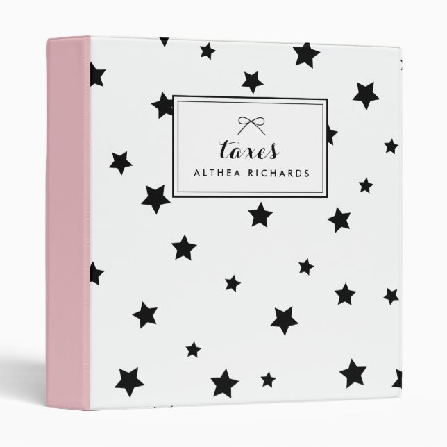 Chic Black & White Stars Pattern Personalized Binder (Front/Spine)