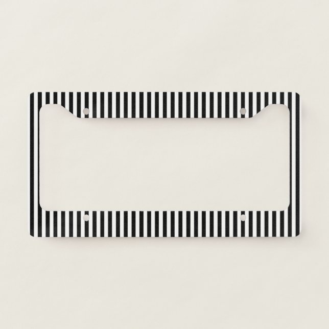 Chic Black White Stripe Design License Plate Frame (Front)