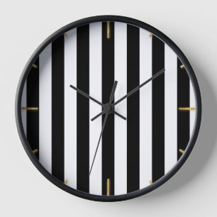 Chic Black White Stripe Pattern Simple Modern Look Clock