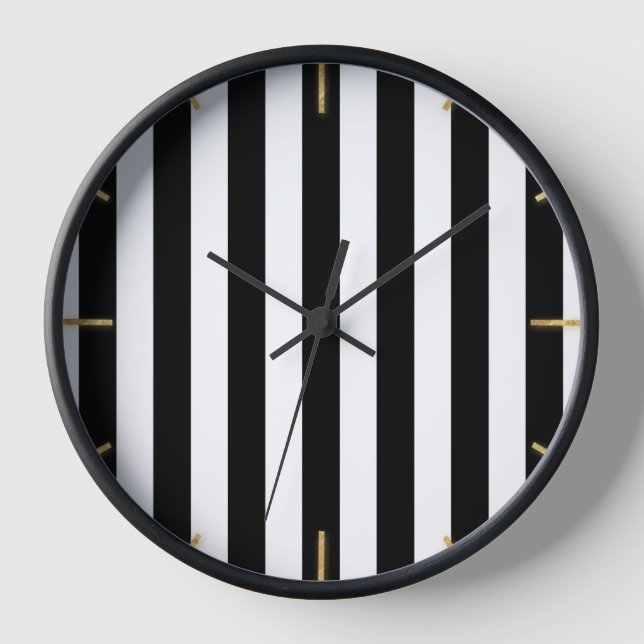 Chic Black White Stripe Pattern Simple Modern Look Clock (Front)