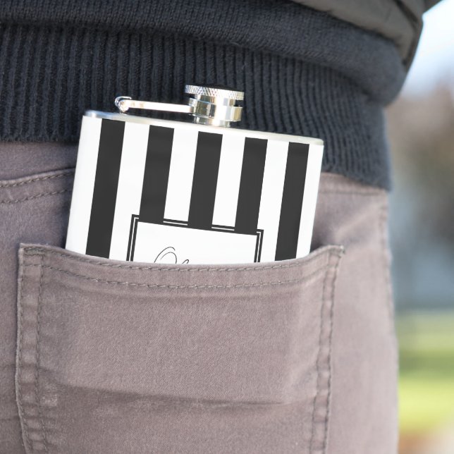Chic Black White Stripe Pattern Simple Modern Look Flask (In Situ)