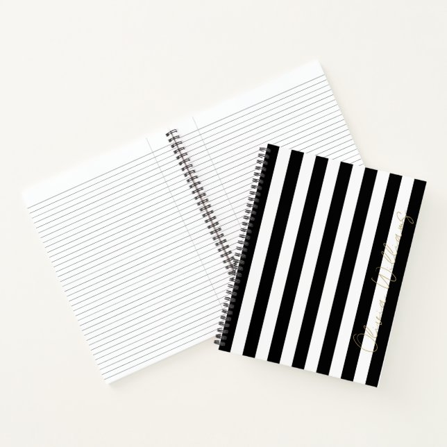 Chic Black White Stripe Pattern Simple Modern Look Notebook (Inside)