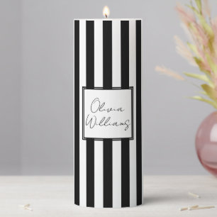 Chic Black White Stripe Pattern Simple Modern Look Pillar Candle