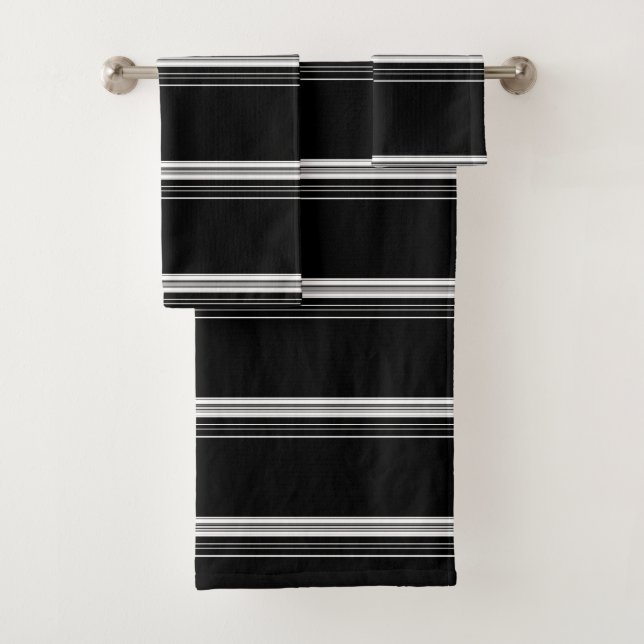 Chic black white striped  bath towel set (Insitu)