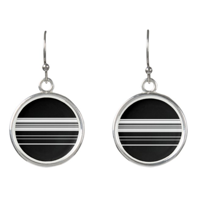 Chic black white striped  earrings (Front)
