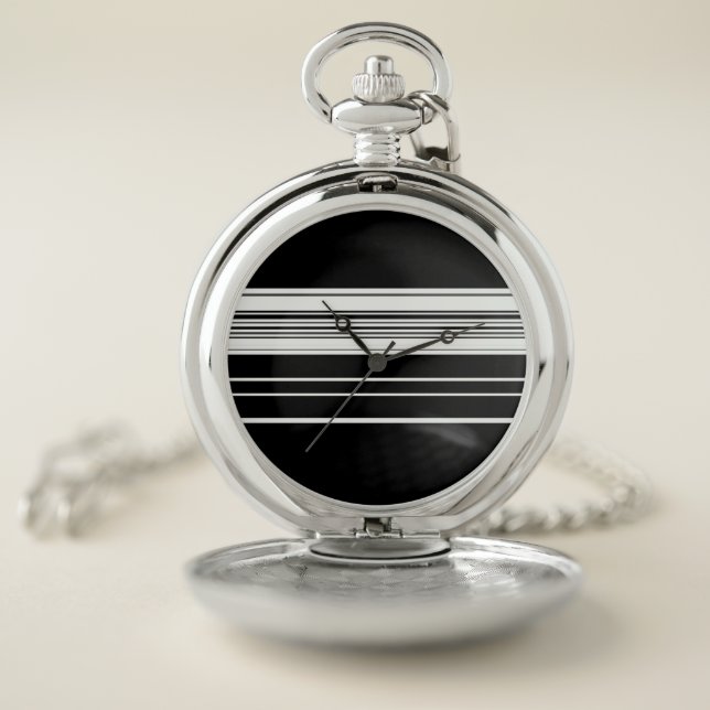 Chic black white striped  pocket watch (Inside)