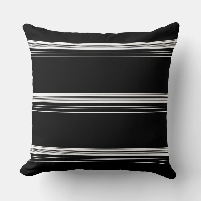 Chic black white striped  throw pillow (Front)