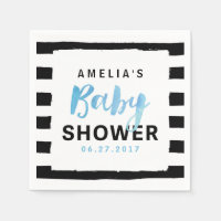 Chic Black & White Stripes Blue Baby Shower Napkin
