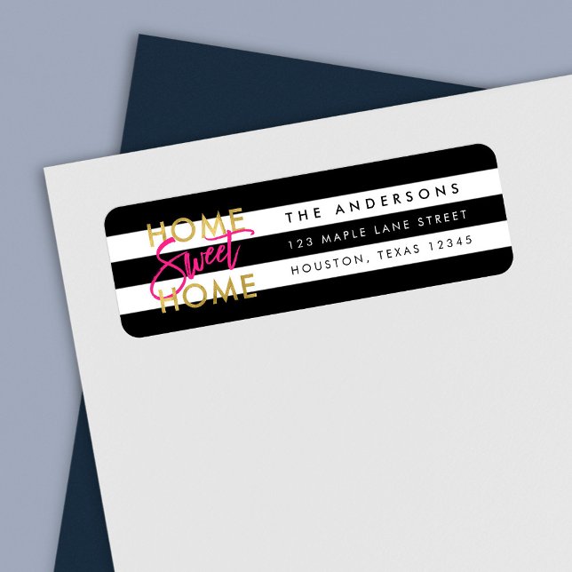 Chic Black & White Stripes Gold Home Sweet Home Label (Creator Uploaded)