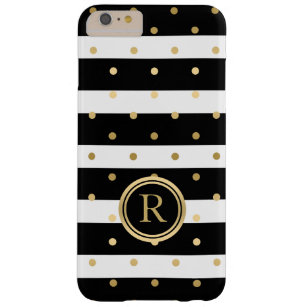 Chic Black & White Stripes Gold-Polka Dots Barely There iPhone 6 Plus Case