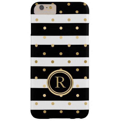 Chic Black  White Stripes Gold_Polka Dots Barely There iPhone 6 Plus Case