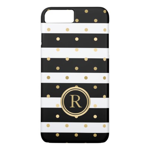 Chic Black  White Stripes Gold_Polka Dots iPhone 8 Plus7 Plus Case