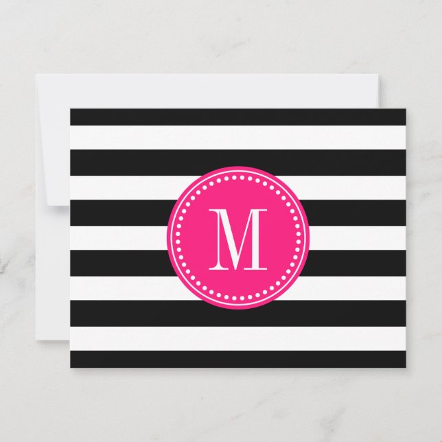 Chic Black & White Stripes Personalized Monogram Invitation (Front)