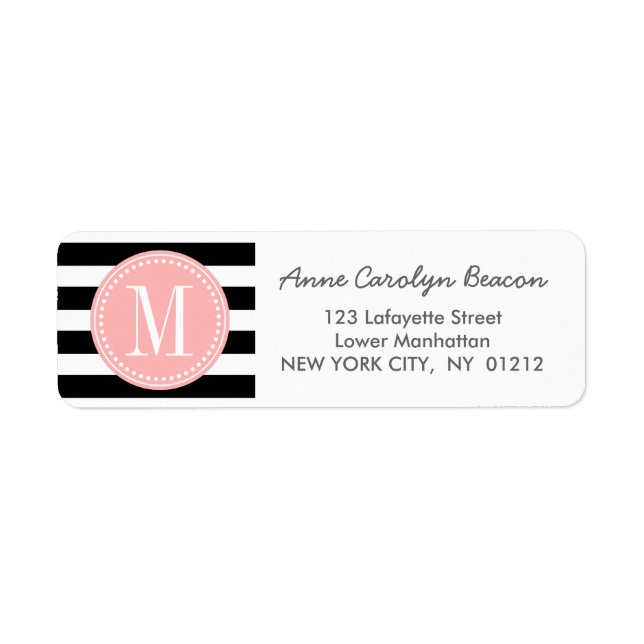 Chic Black & White Stripes Personalized Monogram Label (Front)