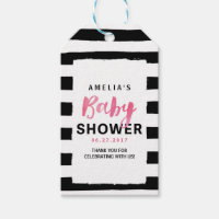 Chic Black & White Stripes Pink Baby Shower Gift Tags