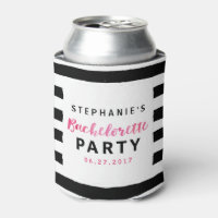 Chic Black & White Stripes Pink Bachelorette Party Can Cooler
