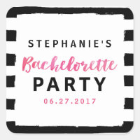 Chic Black & White Stripes Pink Bachelorette Party Square Sticker