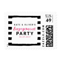Chic Black & White Stripes Pink Engagement Party Postage
