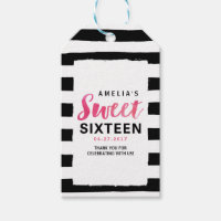 Chic Black & White Stripes Pink Sweet 16 Birthday Gift Tags