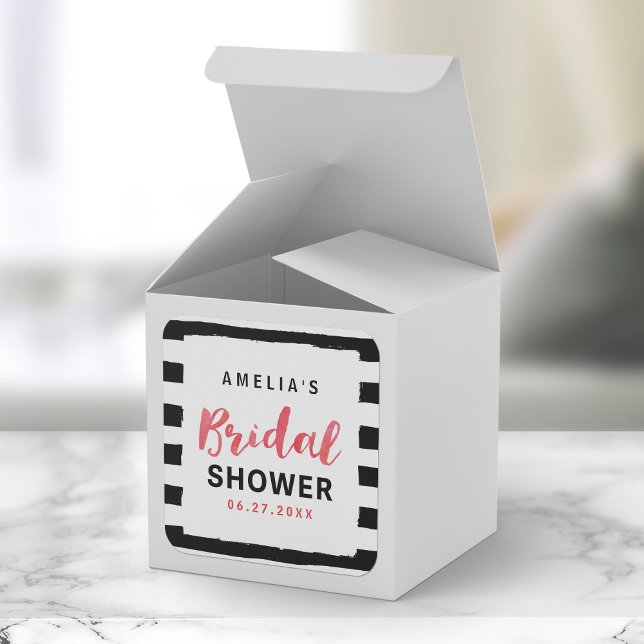 Chic Black & White Stripes Red Bridal Shower Square Sticker (Creator Uploaded)