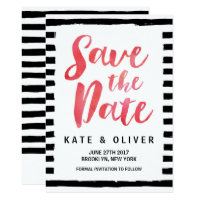 Chic Black & White Stripes Save the Date Card