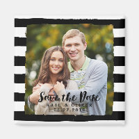 Chic Black & White Stripes Save the Date Photo Magnet