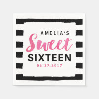 Chic Black & White Stripes Sweet 16 Birthday Paper Napkin