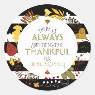 Chic Black & White Stripes Thanksgiving Wreath Classic Round Sticker