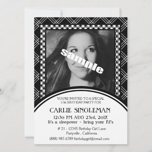 Chic Black White Teen Tween Birthday Party Invitation