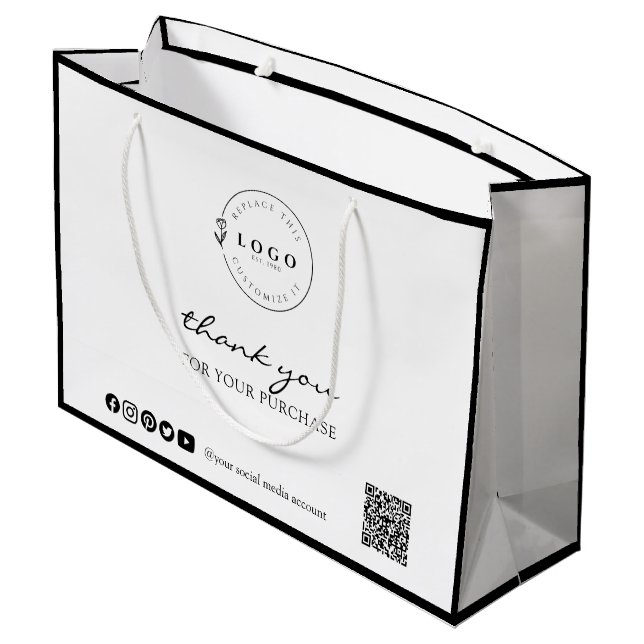 Chic Black & White Thank You for Your Purchase Large Gift Bag (Back Angled)
