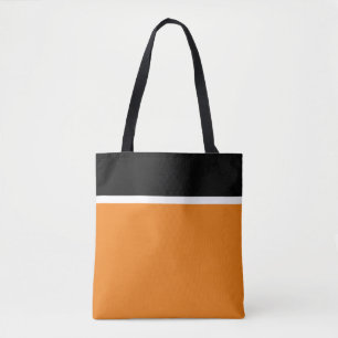 Chic Black White Top Stripes Orange Color Block Tote Bag
