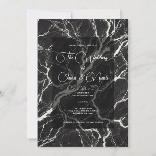 Chic Black & White Trendy Marble Glam Wedding Invitation