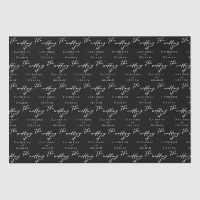 Chic Black White Typography Personalized Wedding Tissue Paper (Front)