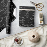 Chic Black White Typography Personalized Wedding Wrapping Paper<br><div class="desc">Simply chic and stylish,  our minimalist winter wedding collection features elegant cursive typography for your modern event. Impress your bridal party and guests with this bold evening wedding wrapping paper with personalized white script on a black background.</div>
