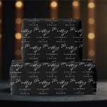 Chic Black White Typography Personalized Wedding Wrapping Paper<br><div class="desc">Simply chic and stylish,  our minimalist winter wedding collection features elegant cursive typography for your modern event. Impress your bridal party and guests with this bold evening wedding wrapping paper with personalized white script on a black background.</div>