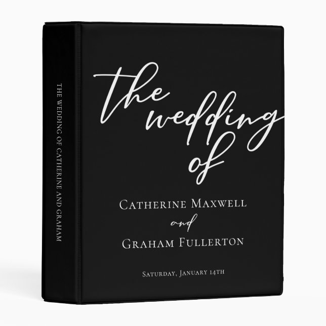 Chic Black White Typography Wedding Planning Mini Binder (Front/Spine)