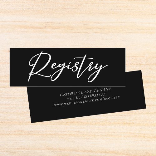 Chic Black White Typography Wedding Registry Mini Business Card