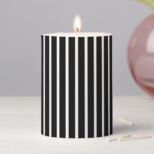 Chic black  white vertical Stripes pattern modern Pillar Candle