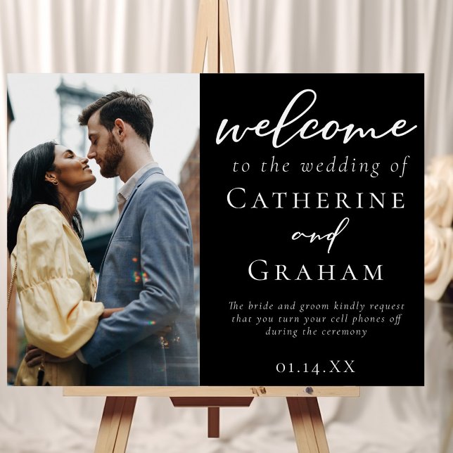Chic Black White Wedding Couple Photo Welcome Foam Board (Creator Uploaded)