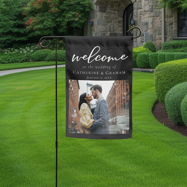 Chic Black White Wedding Couple Photo Welcome Garden Flag (Creator Uploaded)