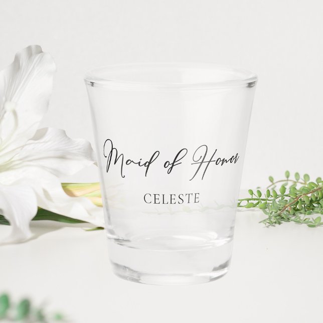 Chic Black White Wedding Custom Maid of Honor Shot Glass (Creator Uploaded)
