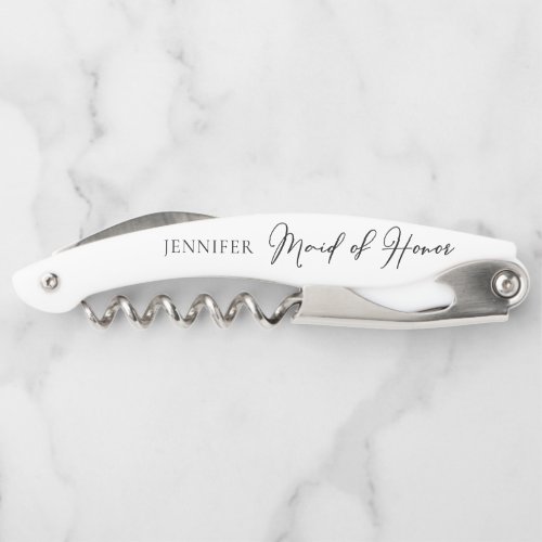 Chic Black White Wedding Custom Maid of Honor Waiters Corkscrew