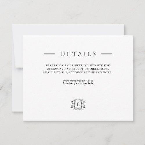 Chic Black White Wedding Details Enclosure Card