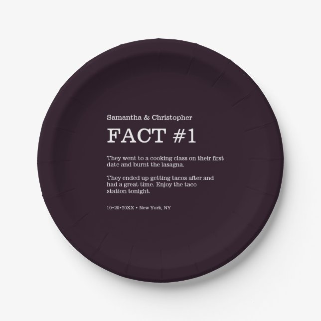 Chic Black White Wedding Fact Napkins Paper Plate (Front)