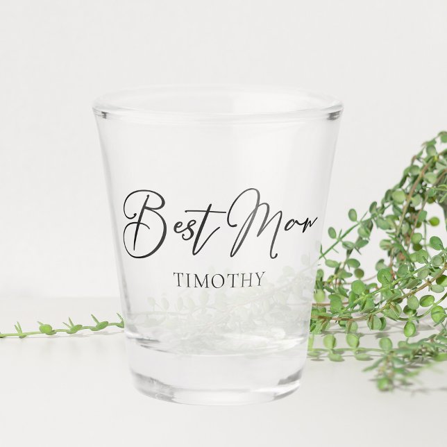 Chic Black White Wedding Modern Custom Best Man Shot Glass (Creator Uploaded)