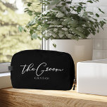 Chic Black White Wedding Modern Custom Groom Dopp Kit<br><div class="desc">This chic,  simple groom toiletry bag features your best man's name under minimalist white typography on black. Customize this elegant,  modern gift for your wedding or bachelor party.</div>