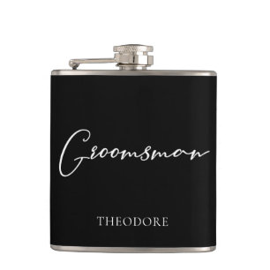 Chic Black White Wedding Modern Custom Groomsman Flask