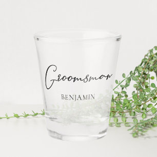 Chic Black White Wedding Modern Custom Groomsman Shot Glass